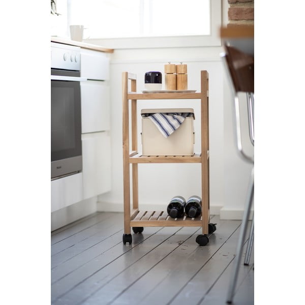 Scaffale da bagno in legno di acacia con tre ripiani su ruote 35x72 cm Acina - Wenko-image-4