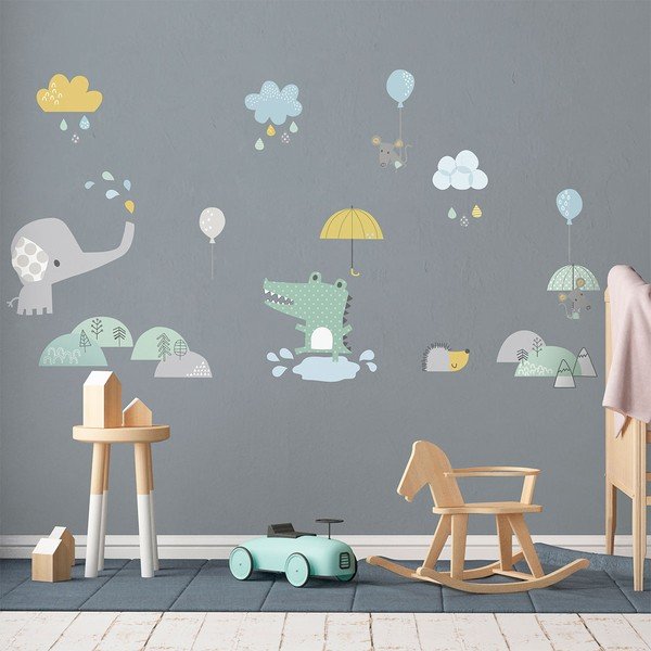 Adesivi murali per bambini Animali sotto la pioggia - Ambiance-image-3