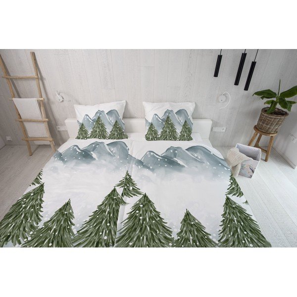 Biancheria da letto singola in cotone sateen bianco/verde 135x200 cm In the Woods - Butter Kings-image-1