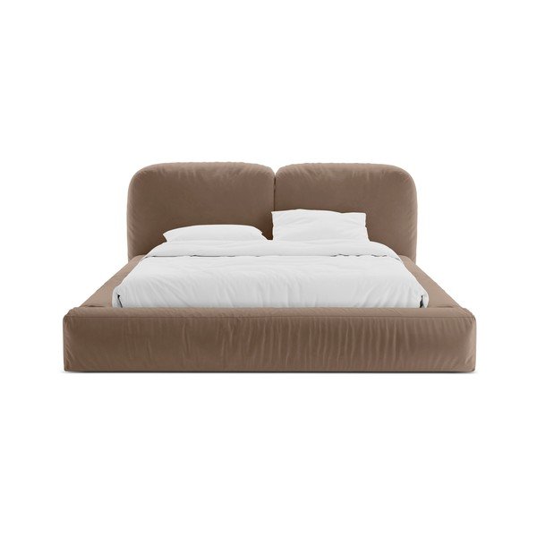 Letto matrimoniale imbottito marrone chiaro con contenitore con rete inclusa 200x200 cm Martina – Micadoni -image-4