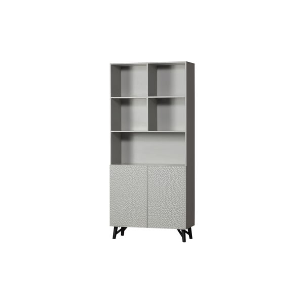 Libreria grigio chiaro in mango massiccio 90x200x37 cm Carved – WOOOD-image-1