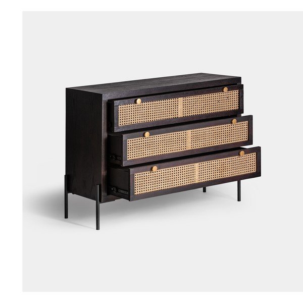 Cassettiera bassa in legno di abete in colore nero-naturale 100x78 cm Kenia - Burkina-image-3