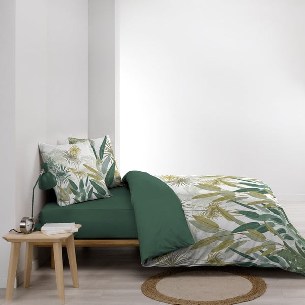 Set copripiumino e federa bianco/verde in cotone per letto matrimoniale ed esteso 240x220 cm Otika – douceur d'intérieur-image-1