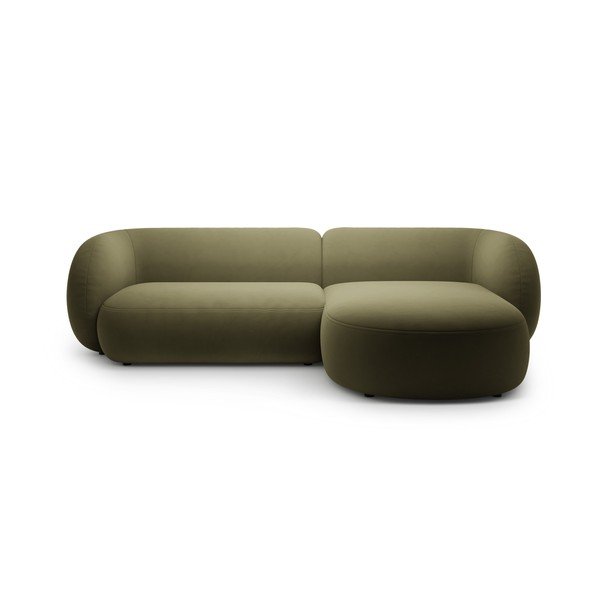 Divano angolare verde (con penisola a destra/con chaise lounge) con rivestimento in velluto Kate – Micadoni 