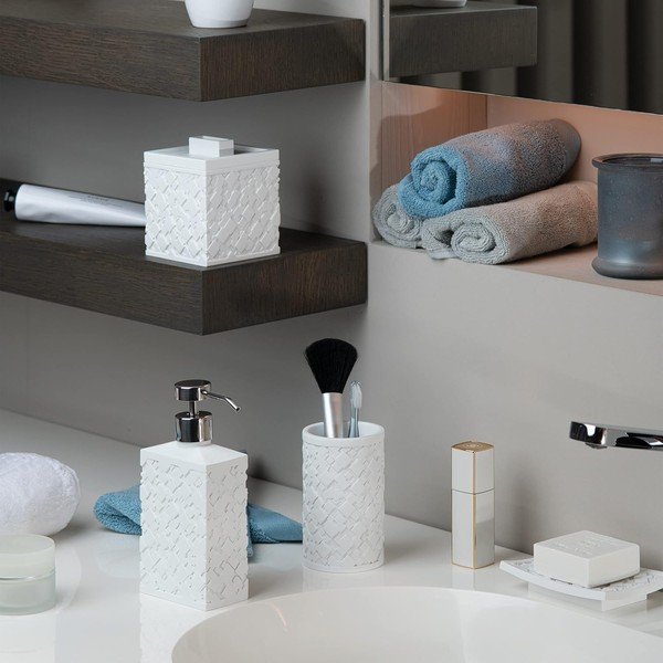 Organizer da bagno bianco in poliresina per dischetti di cotone Agda – Spirella-image-1