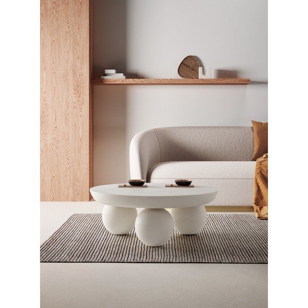 Tavolino da salotto rotondo beige in mango massiccio ø 90 cm Ailen – MOME-image-1