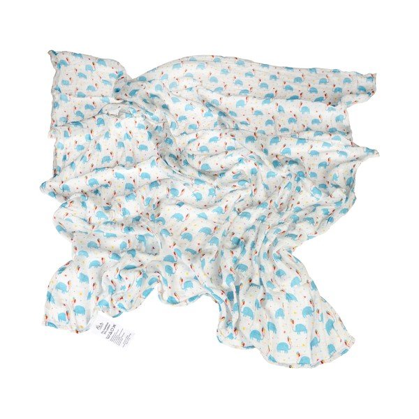 Coperta per bambini bianca/blu in mussola confezionata 120x120 cm Elephant Party – Rex London