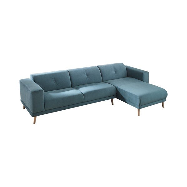 (Qualità II) Divano angolare blu con poggiapiedi Luna, angolo destro, 308 cm - Bobochic Paris-image-3