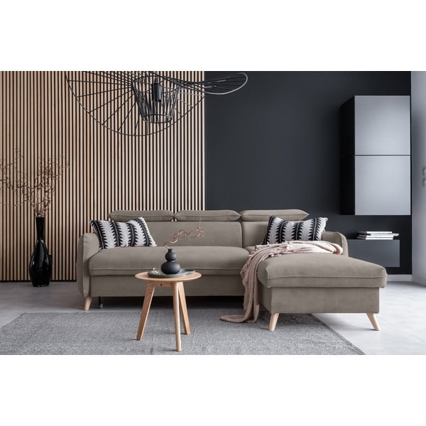 Divano letto angolare in velluto marrone chiaro (angolo destro) Sweet Harmony - Miuform-image-1