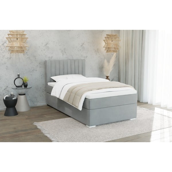 Letto singolo imbottito con contenitore grigio chiaro con materasso e topper inclusi 80x200 cm Bunny – Ropez-image-1