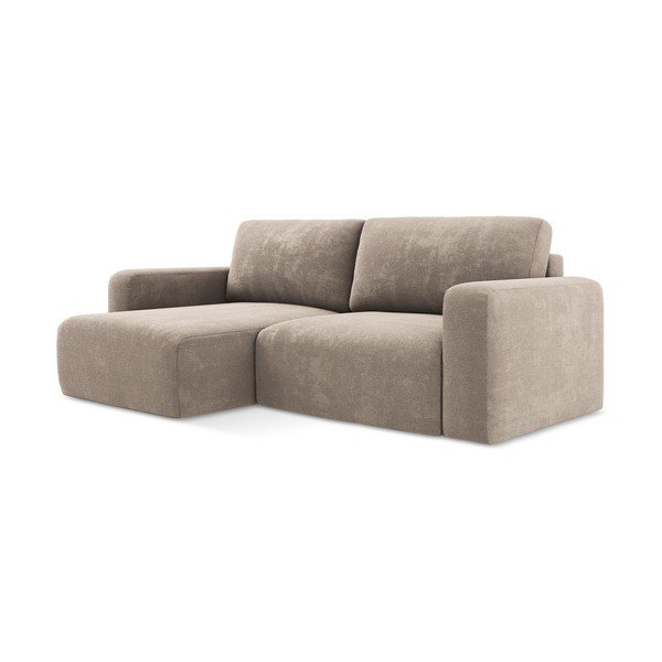 Divano angolare beige allungabile/con contenitore (con penisola a sinistra/con chaise lounge) con rivestimento in ciniglia Kona – Makamii-image-2