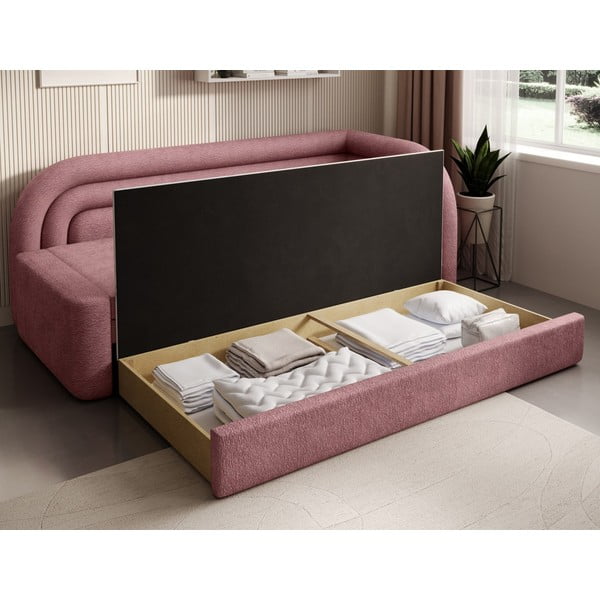 Divano rosa allungabile/con contenitore con penisola a destra e rivestimento in ciniglia 223 cm Fabillo – ELTAP-image-4