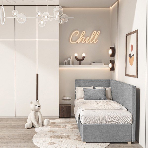Letto da bambini con sponde grigio con contenitore con materasso incluso 90x200 cm Flexi – Ghado-image-1