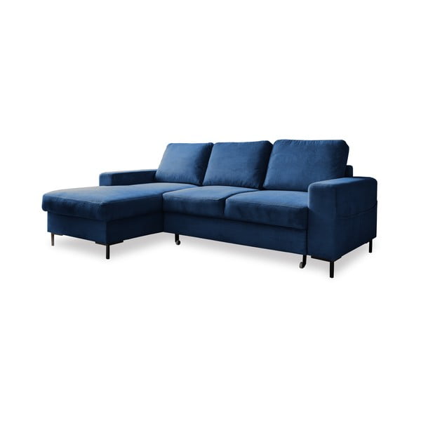 Divano letto angolare in velluto a coste blu scuro (angolo sinistro) Lofty Lilly - Miuform