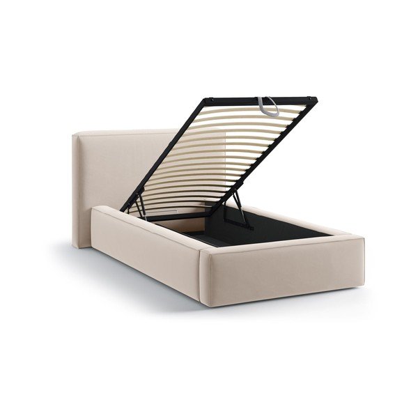Letto singolo imbottito beige con contenitore con rete inclusa 90x200 cm Jodie – Micadoni -image-1