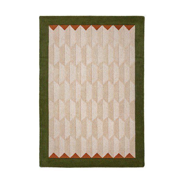 Tappeto verde/di colore naturale in lana tessuto a mano 200x290 cm Apex Border Wool – Flair Rugs