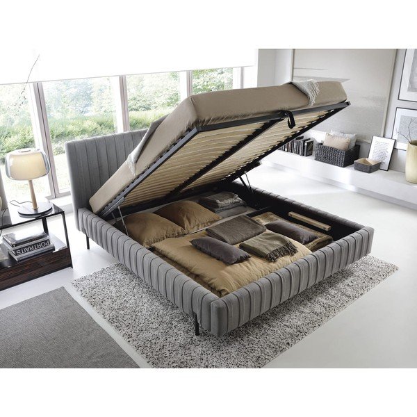 Letto matrimoniale imbottito grigio con contenitore e rete inclusi 140x200 cm Plissa – ELTAP-image-2