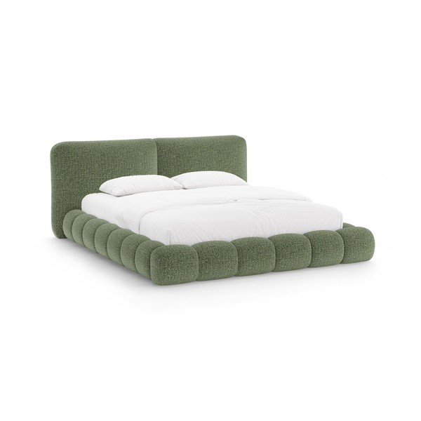 Letto matrimoniale imbottito verde con contenitore con rete inclusa 200x200 cm Solange – Micadoni 