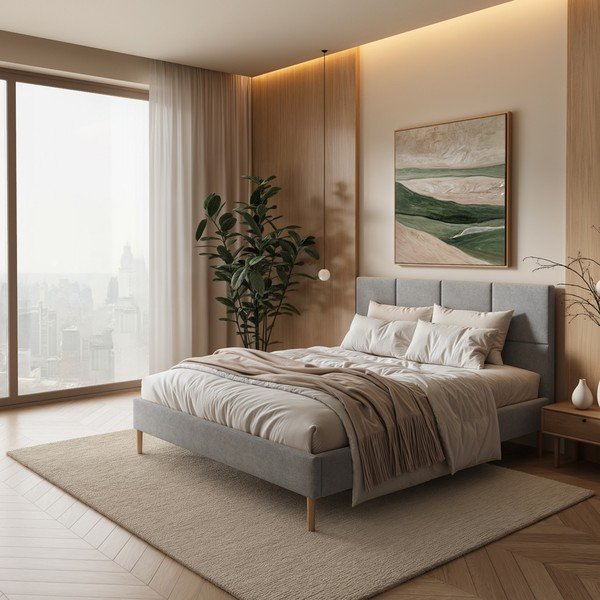 Letto matrimoniale imbottito grigio con rete inclusa 160x200 cm Alano – MESONICA-image-1