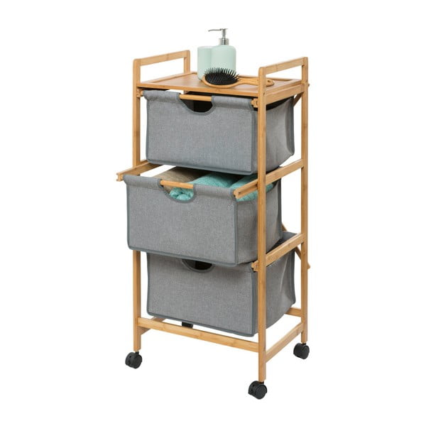 Scaffale grigio/colore natuarale in bambù con 3 cassetti da bagno  44x96 cm Bahari – Wenko-image-3
