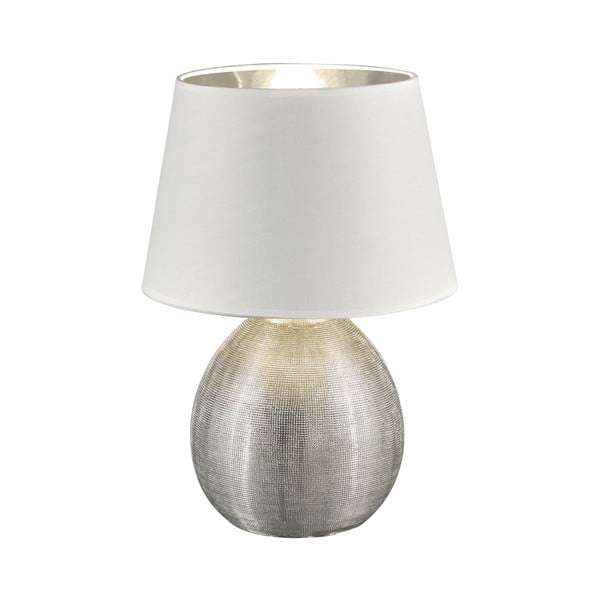 Lampada da tavolo bianca in ceramica e tessuto, altezza 35 cm Luxor - Trio
