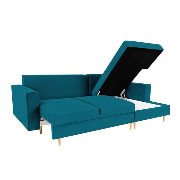 Divano letto angolare turchese con lettino sul lato destro Iris - Mazzini Sofas-image-1