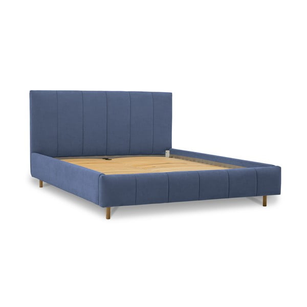 Letto matrimoniale imbottito blu con doghe in legno 160x200 cm Zee - Scandic