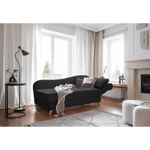 Chaise longue color antracite (con penisola a destra) con rivestimento in velluto a coste Chic Charlotte – Miuform-image-2