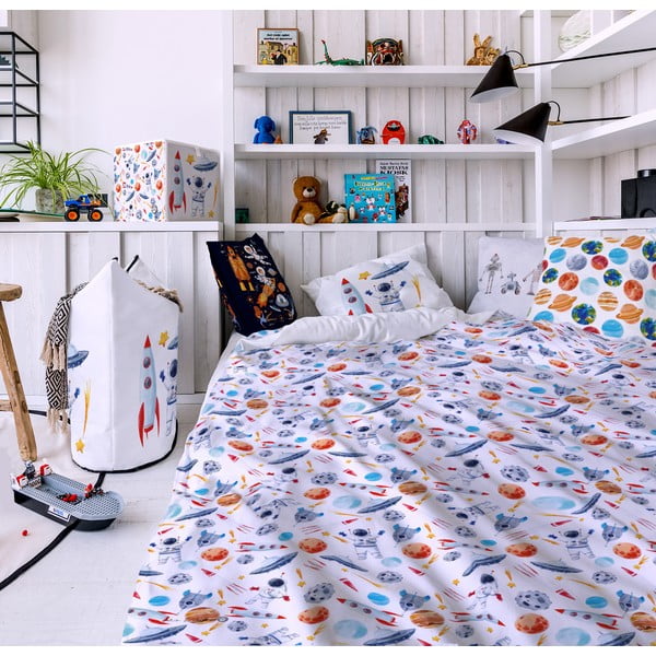 Biancheria da letto per bambini in cotone sateen Fox Space, 140 x 200 cm - Butter Kings-image-1