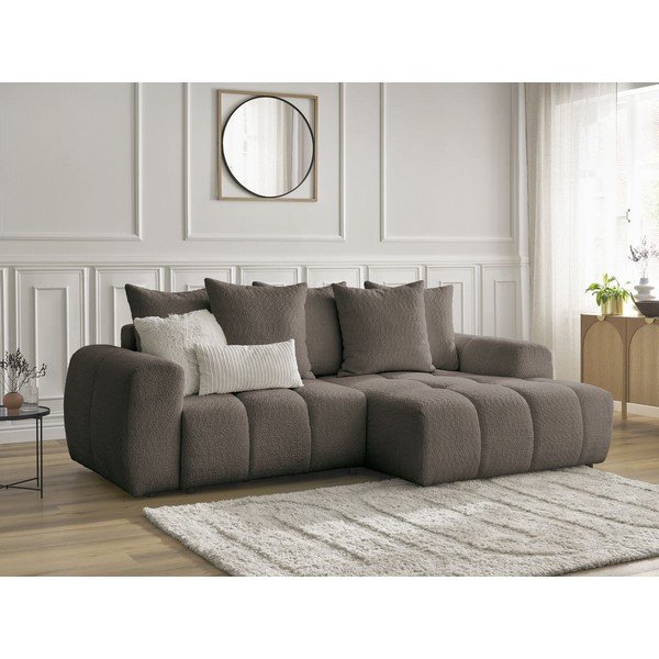 Divano angolare marrone allungabile/con contenitore (con penisola a destra/con chaise lounge) con rivestimento in bouclé Roxelane – Bobochic Paris-image-3