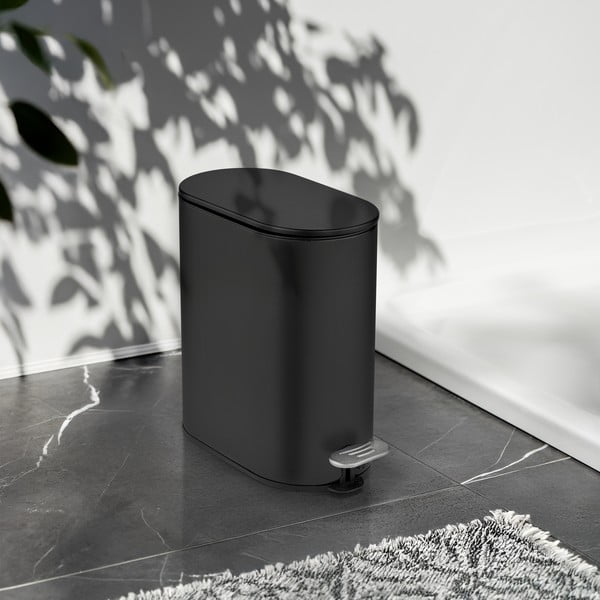 Cestino per la spazzatura nero opaco in acciaio con pedale 5 l Collungo – Wenko-image-1