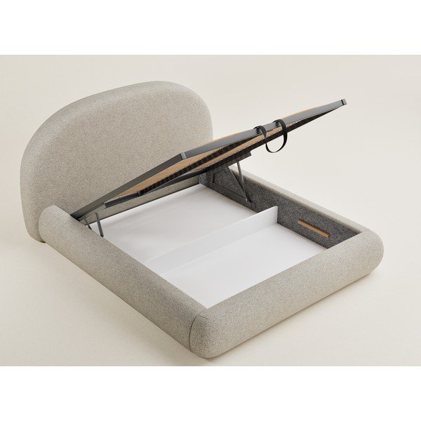 Letto matrimoniale imbottito beige con contenitore con rete inclusa 160x200 cm Maumere – Maison de Rêve-image-3