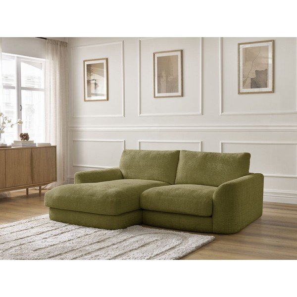 Divano angolare color kaki (con penisola a sinistra/con chaise lounge) con rivestimento in ciniglia Leonore – Bobochic Paris-image-4