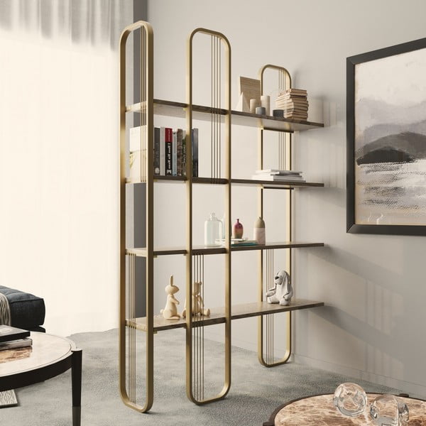 Scaffale in pino con decorazioni in oro 125x180 cm Sierra - Kalune Design-image-1