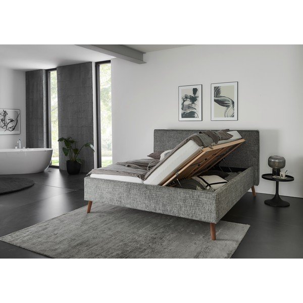 Letto matrimoniale imbottito grigio con contenitore con rete inclusa 180x200 cm Riva – Meise Möbel-image-3