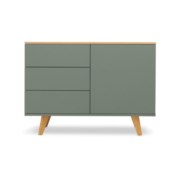 Cassettiera verde con gambe in faggio , 109 x 77 cm Amelia - Tenzo