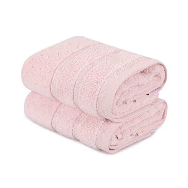 Set di 2 asciugamani in cotone rosa , 50 x 90 cm Arella - Foutastic-image-3