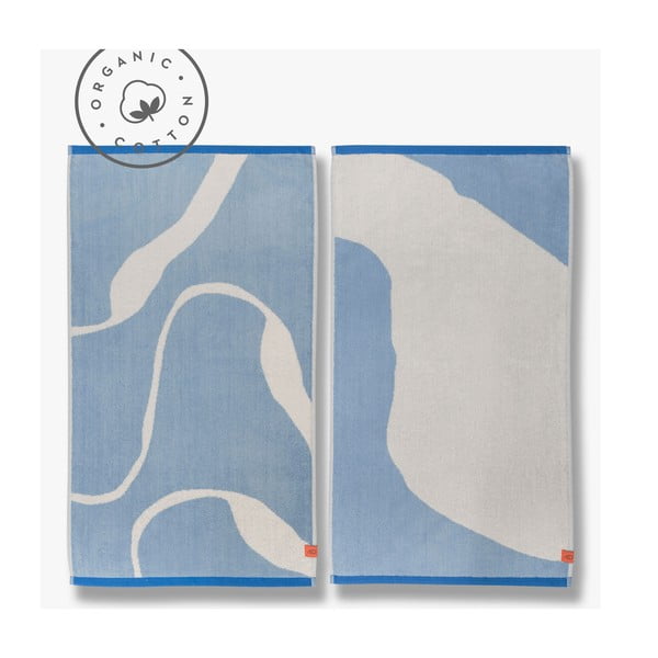 Asciugamani bianchi e blu in set da 2 pezzi in cotone biologico 50x90 cm Nova Arte - Mette Ditmer Denmark