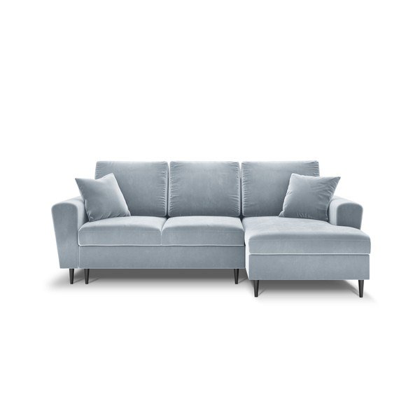 Divano angolare azzurro allungabile e con contenitore (con penisola a destra/con chaise lounge) con rivestimento in velluto Kyoto – Cosmopolitan Design