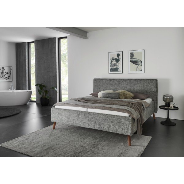 Letto matrimoniale imbottito grigio con contenitore con rete inclusa 180x200 cm Riva – Meise Möbel-image-1