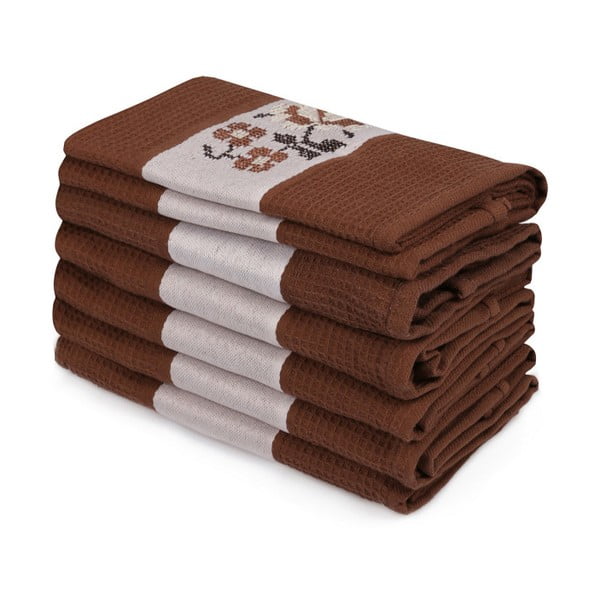Set di 6 asciugamani in puro cotone marrone scuro Simplicity, 45 x 70 cm - Mijolnir