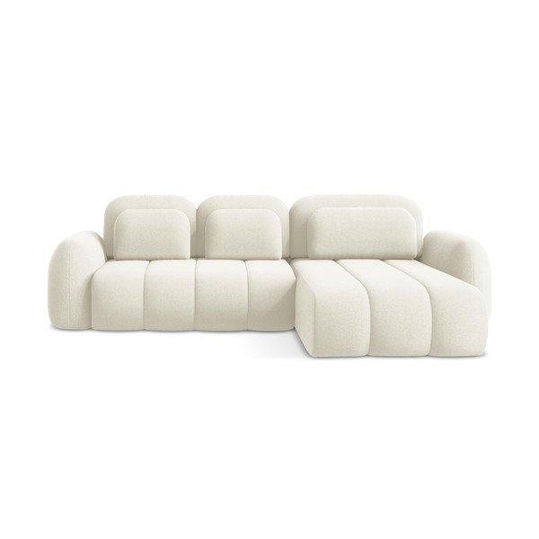 Divano angolare beige allungabile/con contenitore (con penisola a destra/con chaise lounge) con rivestimento in bouclé Pele – Makamii