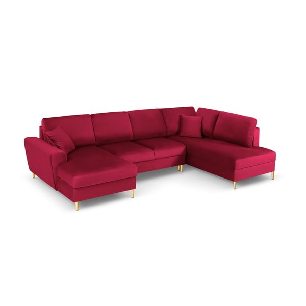 Divano angolare rosso allungabile e con contenitore (con penisola a destra/a U) con rivestimento in velluto Kyoto – Cosmopolitan Design-image-1