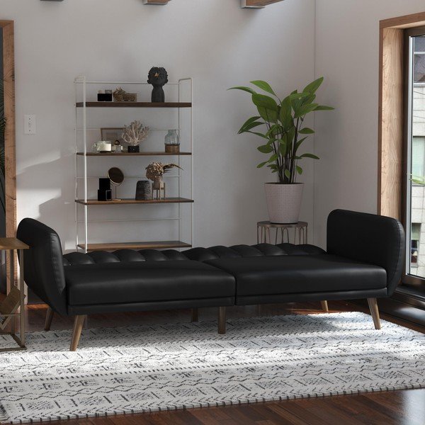 Divano letto nero in similpelle 207 cm Brittany - Novogratz-image-1