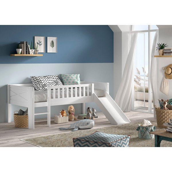 Letto da bambini rialzato bianco in pino massiccio con rete inclusa 90x200 cm Scott – Vipack-image-1