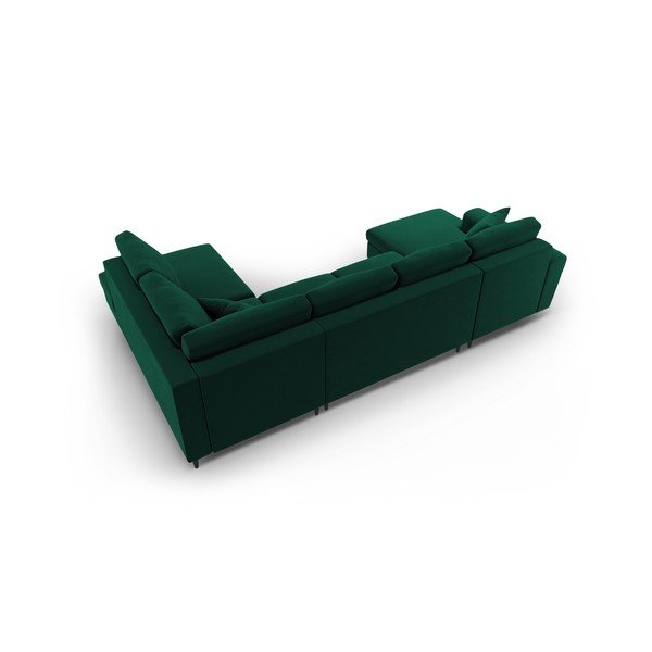 Divano angolare verde allungabile e con contenitore (con penisola a destra/a U) con rivestimento in velluto Kyoto – Cosmopolitan Design-image-4