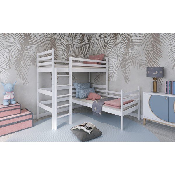 Letto a castello bianco in legno di pino 80x160 cm Double - Lano Meble-image-1