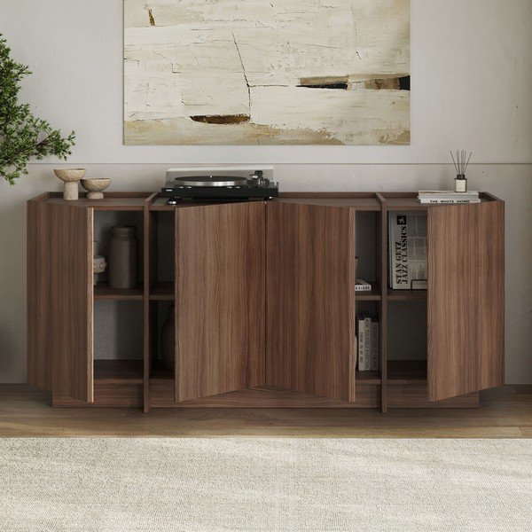 Credenza colore naturale scuro con effetto noce con apertura per cavi 180x80x45 cm Dorma – Kalune Design-image-2