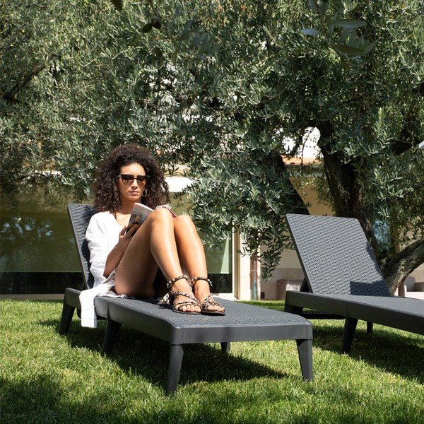 Lettino da giardino nero in rattan artificiale Numana - Toomax-image-1