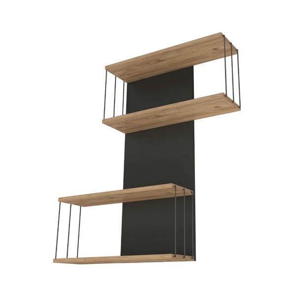 Scaffale a castello in pino decorato in antracite e naturale 65 cm Destan - Kalune Design-image-3